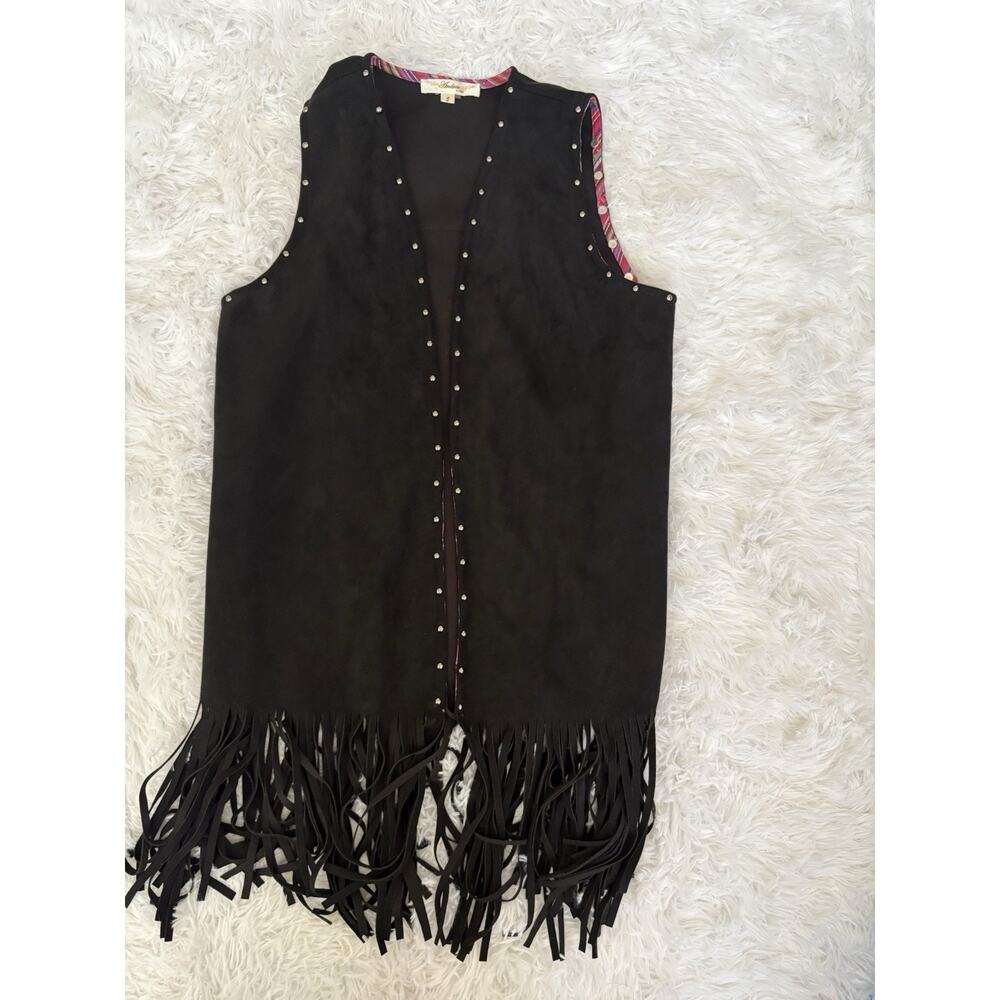 Andree My Unit S Black Cactus Fringe Suede Vest. Fun, Great Qual & Condition - Picture 2 of 14